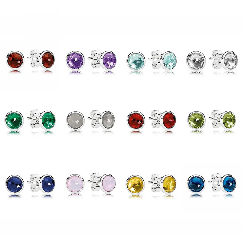 

New 925 Sterling Silver Earring Birthday Gifts Twelve Months Droplets Studs Earrings For Women Birthday Gift Europe Jewelry