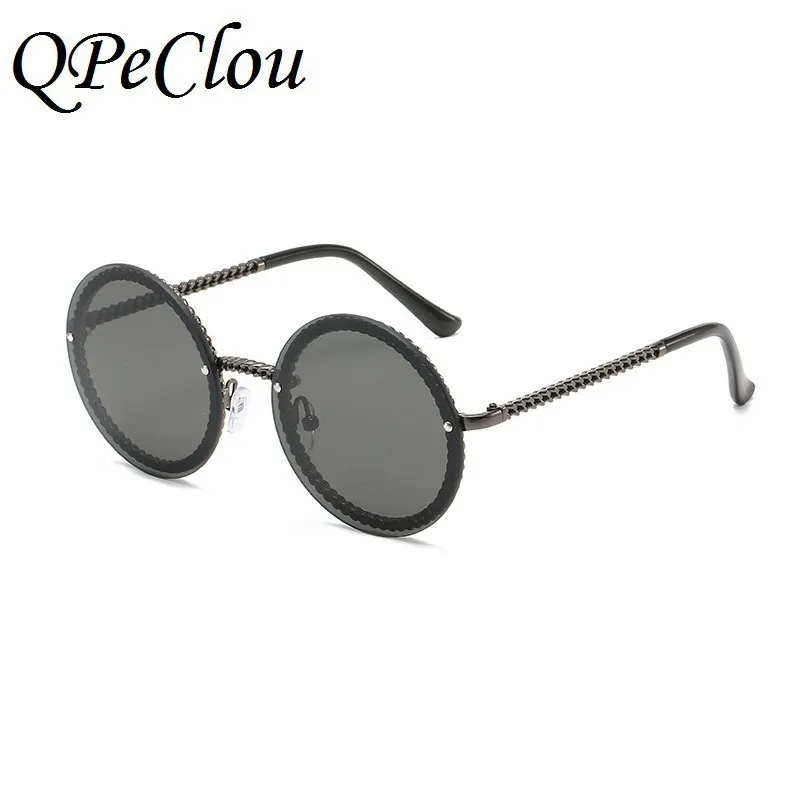 QPeClou новые уникальные круглые солнцезащитные очки с металлической цепочкой для женщин и мужчин, винтажные женские солнцезащитные очки без цепочки