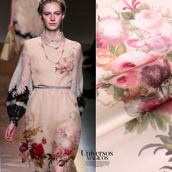 

138*140CM/PCS Impressionism 2017 new digital print organza satin mulberry silk natural fabric for dress tissu meter bright DIY