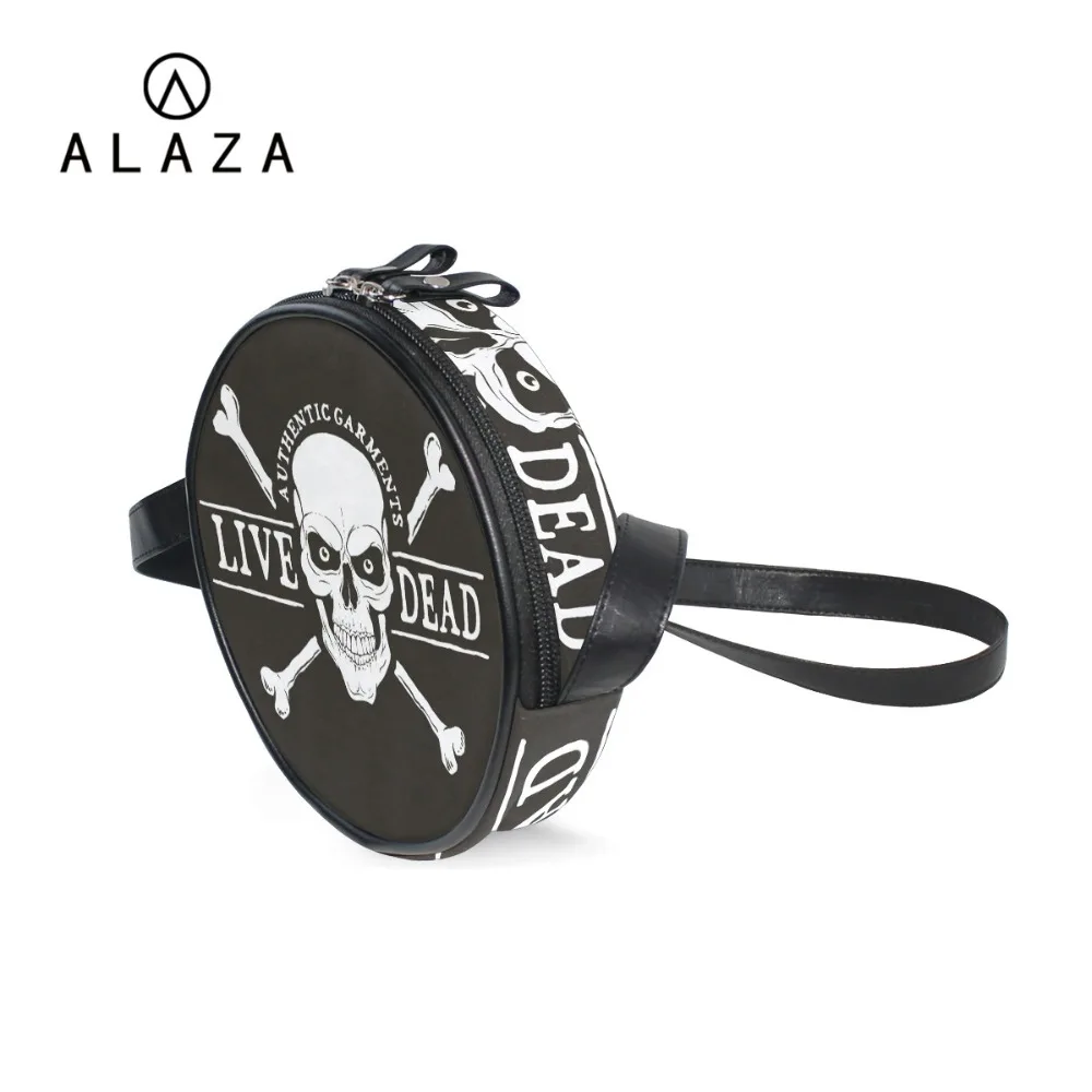 

ALAZA Punk Style Skull Printing Black Circular Messenger Bag Shoulder Bag Crossbody Canvas Handbag Free Shipping Gift