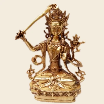 

6" Tibet Tibetan Buddhist copper brass gilt hand made Manjusri Buddha statue
