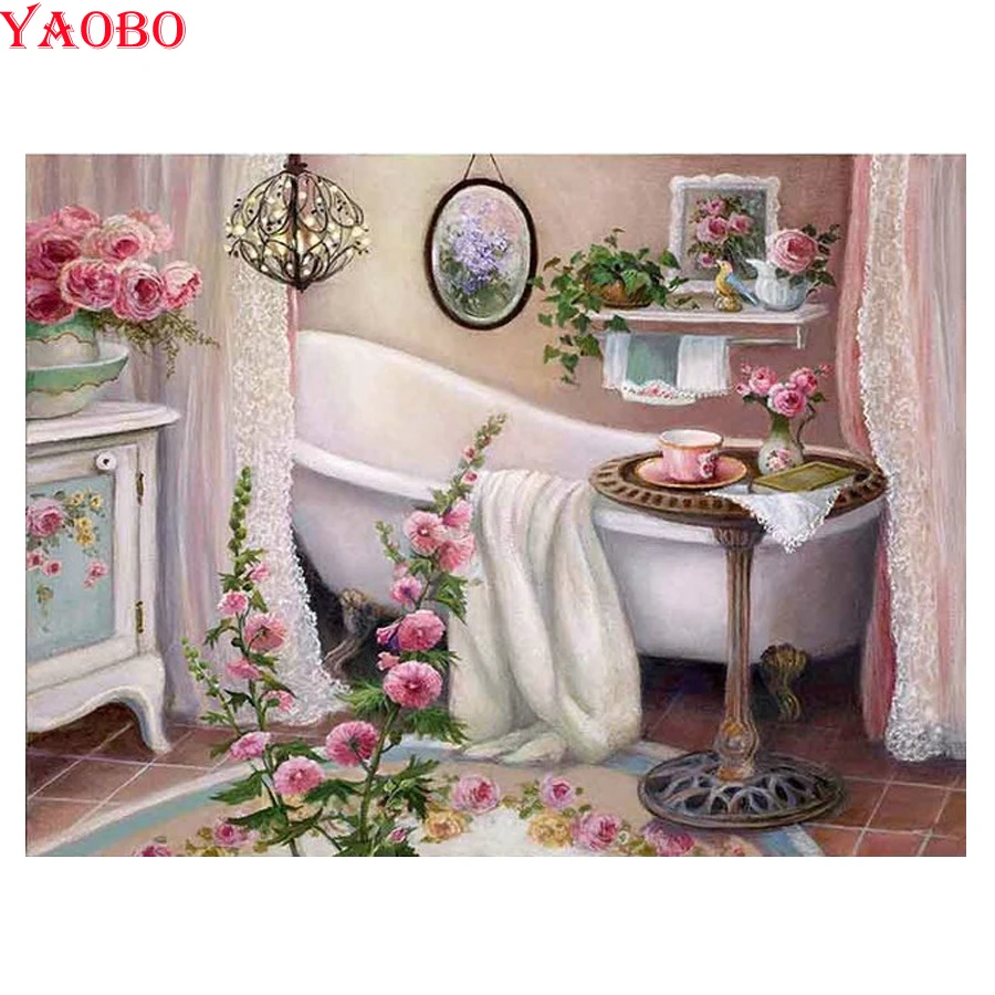 

2019 New arrival DIY Diamond Painting Bathtub pattern 5D Full Square Diamond Embroidery Diamond Mosaic Bathroom decoration