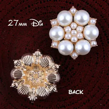 

27MM pearl Button Pearl Alloy Buttons in Gold Flat Back Embellishments 30pcs RMM341