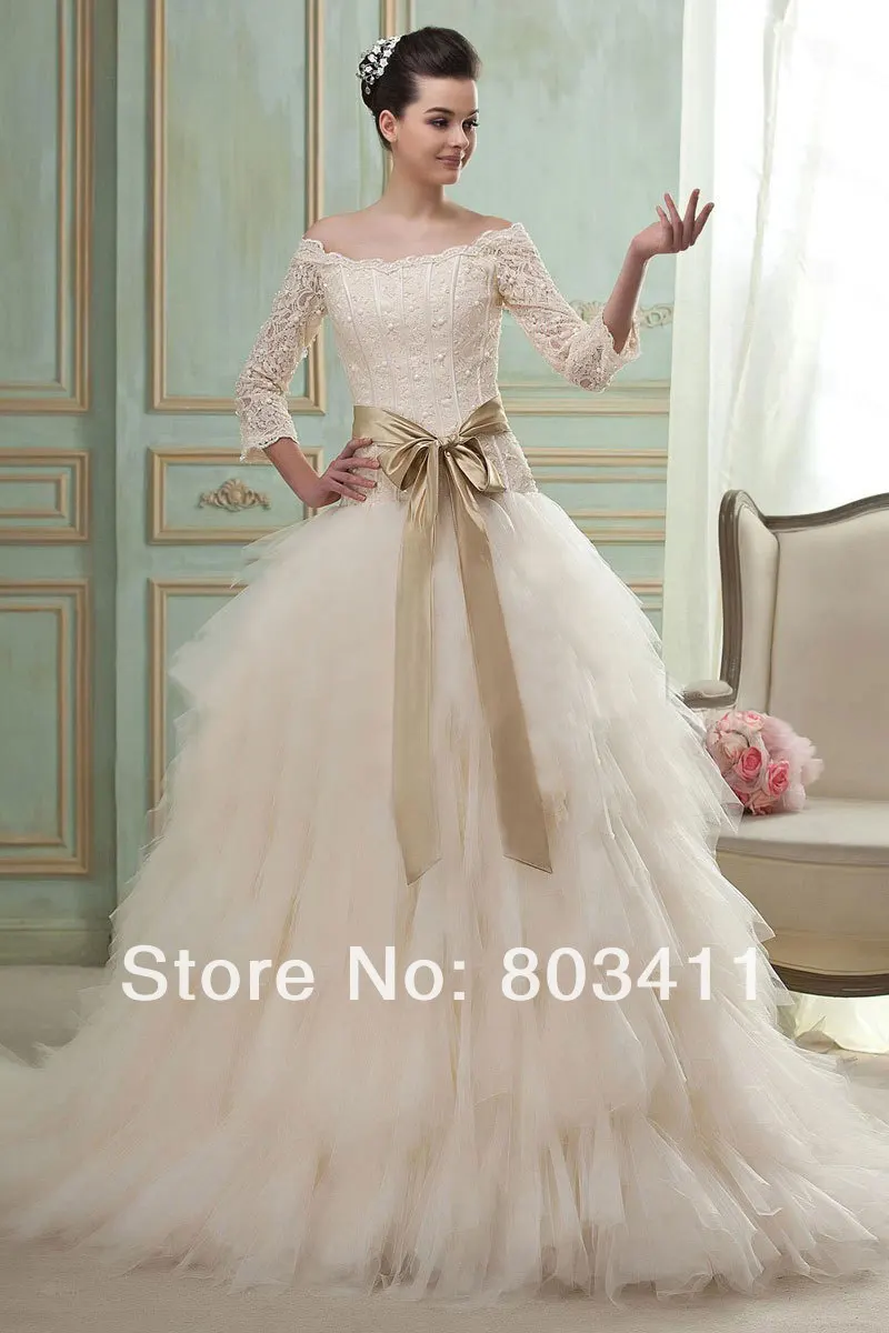 Классическое бальное платье с открытыми плечами, фатиновое свадебное платье с поясом и шлейфом