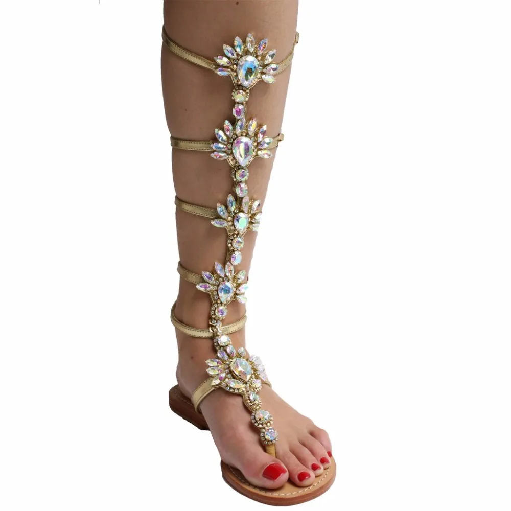 Sandalen Plus Flache Schuhe Schöne Kristall Feminina Frauen Golden Sommer Gladiator Gold blue Sandalia Größe Strass vqqBxw4E