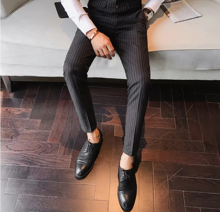 Формальные Брюки для Для мужчин Stripe Slim Fit костюм Бизнес свадебные Брюки Модный прямой Повседневное высокое качество Для мужчин s Брюки A5570