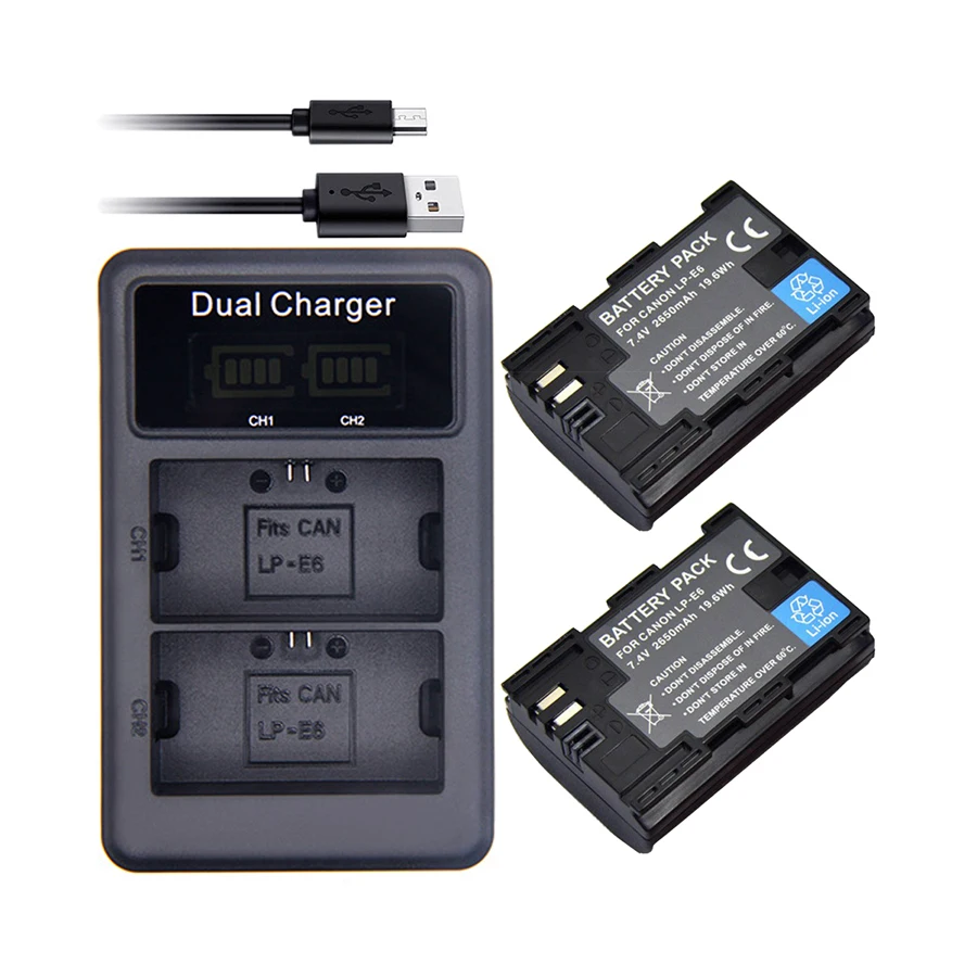 

SANGER 2 x LP E6 LP-E6 E6N Battery 2650mAh + LED Dual Charger for Canon EOS 5DS R 5D Mark II Mark III 6D 7D 80D EOS 5DS R Camera