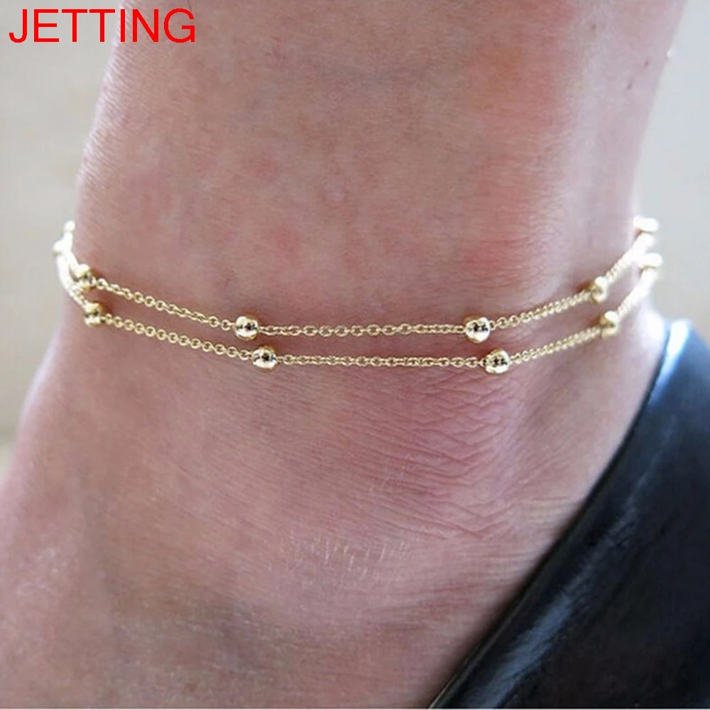 Barefoot Beach Double Chain Link Tassel Foot Bracelet Anklet Jewelry