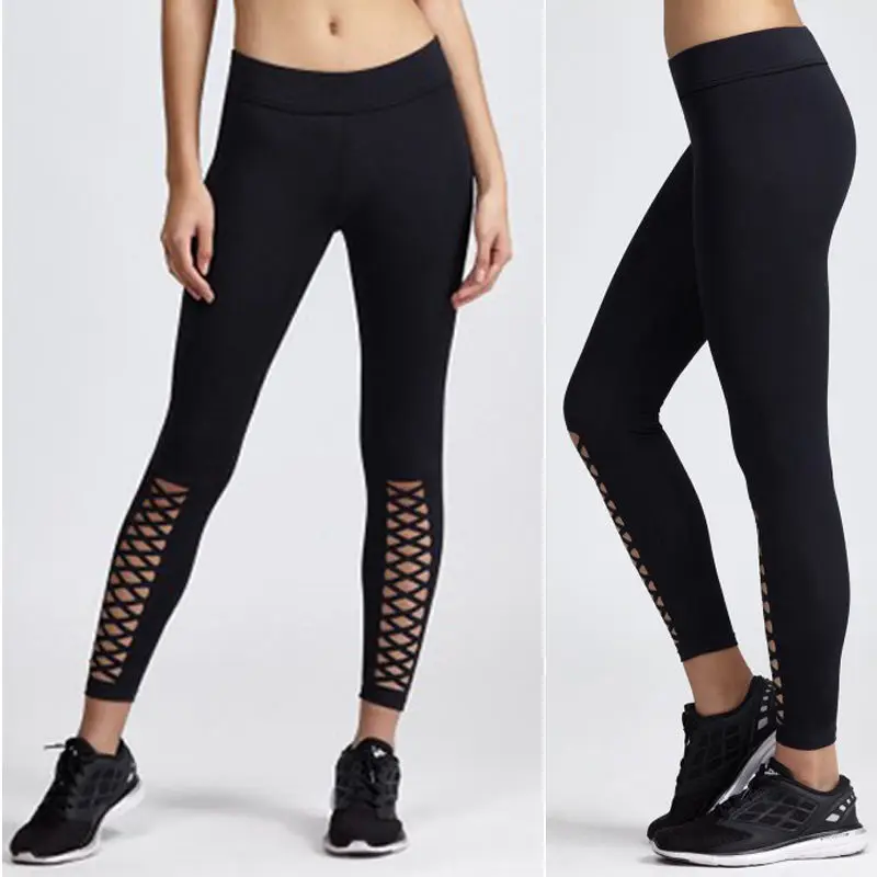 Women Workout Leggings High Elastic Waist Mesh Splicing Thin Pants For