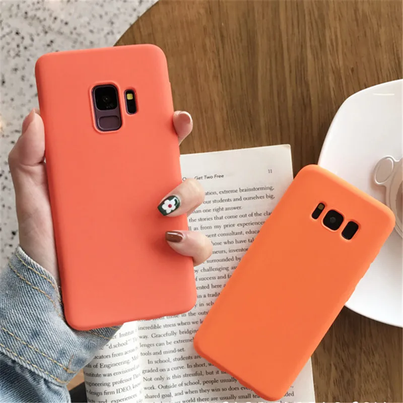 

Simple Fashion Frosted TPU Orange Plain Solid Soft Case For Samsung Galaxy S7 Edge S8 S9 Plus C7 C9 Pro Note 8 9 Back Cover Caqa