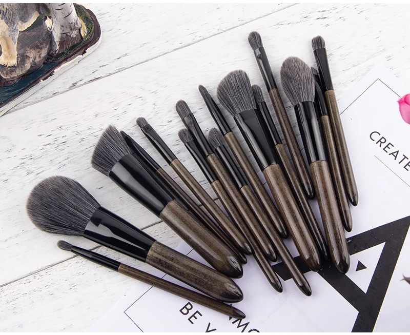 Pincéis de Maquiagem Fundação de Madeira Escova com Bolsa de Cosméticos Anmor Lote Conjunto Profissional Sombra Sobrancelha Portátil Compõem 15 Pçs - 13 Anmor 15 pçs lote pincéis de maquiagem