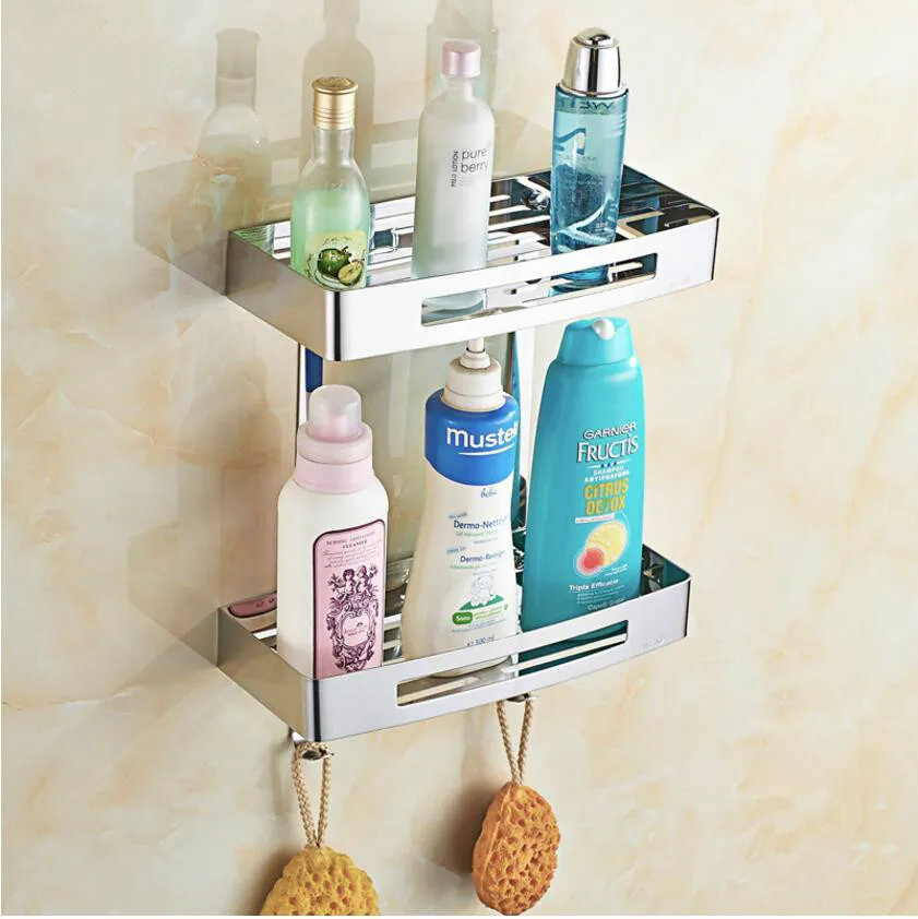 

Stainless Steel Square with 2 layers Shelf Rack Wall Mounted Bathroom Frame Basket with Unqiue Open Half