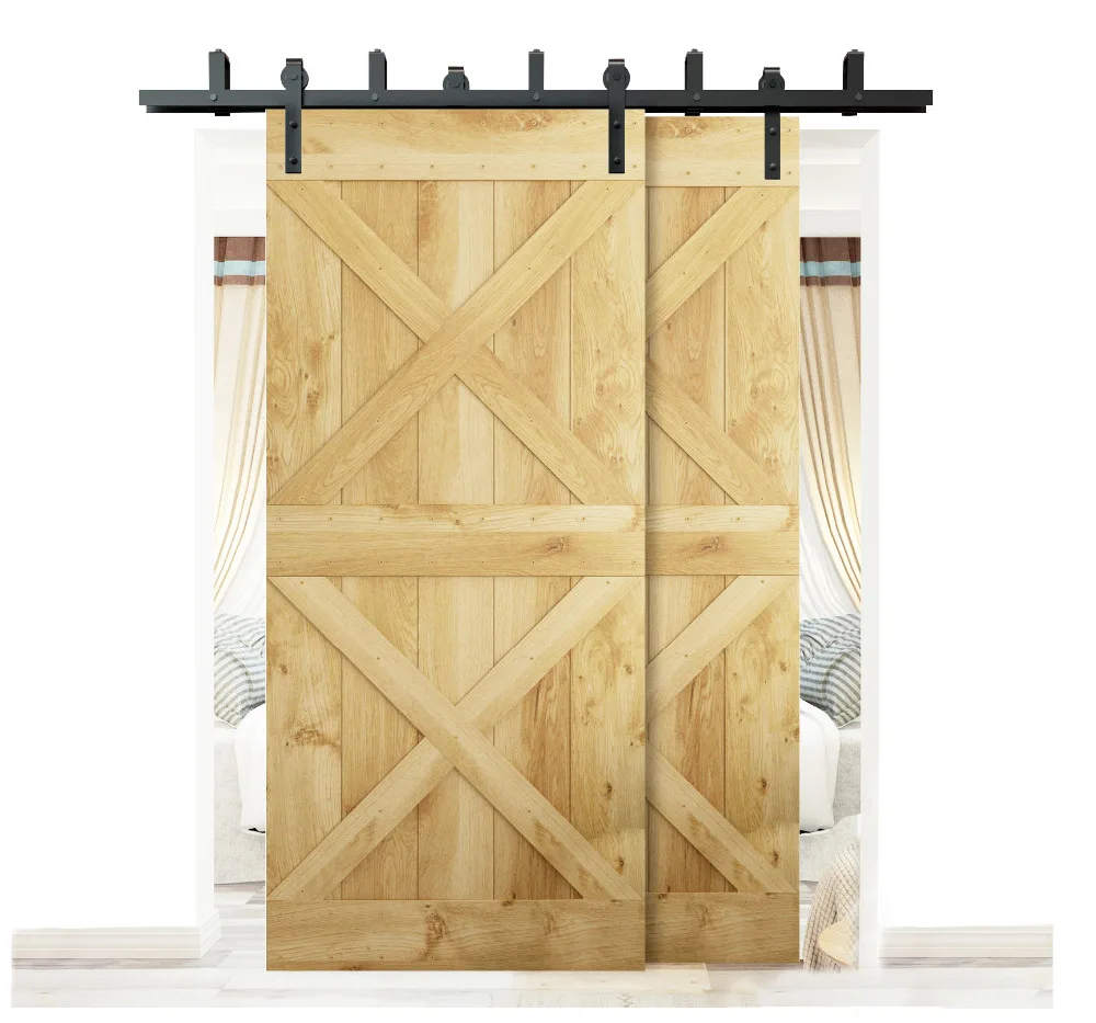 Diyhd 5ft 8ft Rustic Black Bypass Sliding Barn Wood Door Hardware