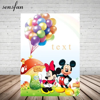 

Sensfun Cute Minnie Mickey Photography Backdrop Colorful Balloon Mushroom House Children Newborn Baby Shower Backdrops 5x7ft