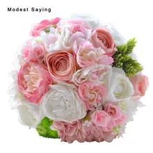 Упаковка с коробкой романтические мягкие розовые Искусственные цветы розы свадебные букеты свадебные букеты для подружки невесты Свадебные аксессуары