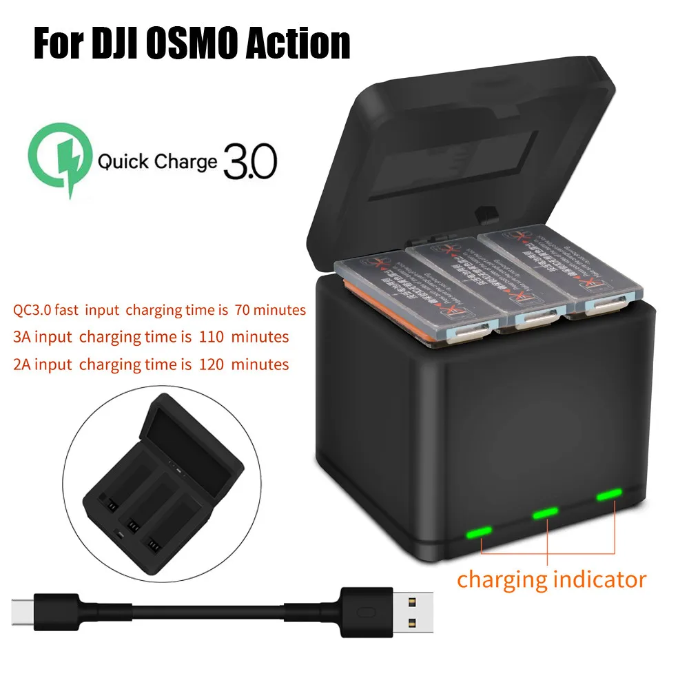 

For DJI OSMO Action Camera 3 Battery Smart QC 3.0 Fast Charger USB Charging Box Accessories