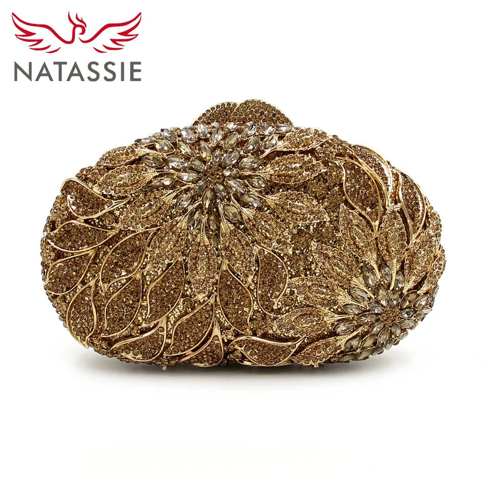ФОТО NATASSIE 2017 New Flower Crystal Evening Bags Women Clutches Bag Diamond Party Purses Lady Wedding Clutches 