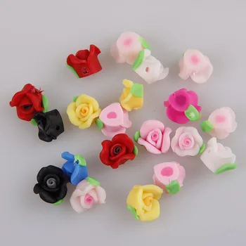 

10mm 10Pcs Kawaii Soft Polymer Clay Mix Colors 3D Decorations Rose Flower Nail Jewelry Manicure Accessories