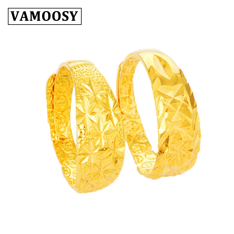 

VAMOOSY Dubai 24K Gold Anti-allergy Smooth Simple Wedding Couples Rings Bijouterie for Man or Woman open rings No fade Gift