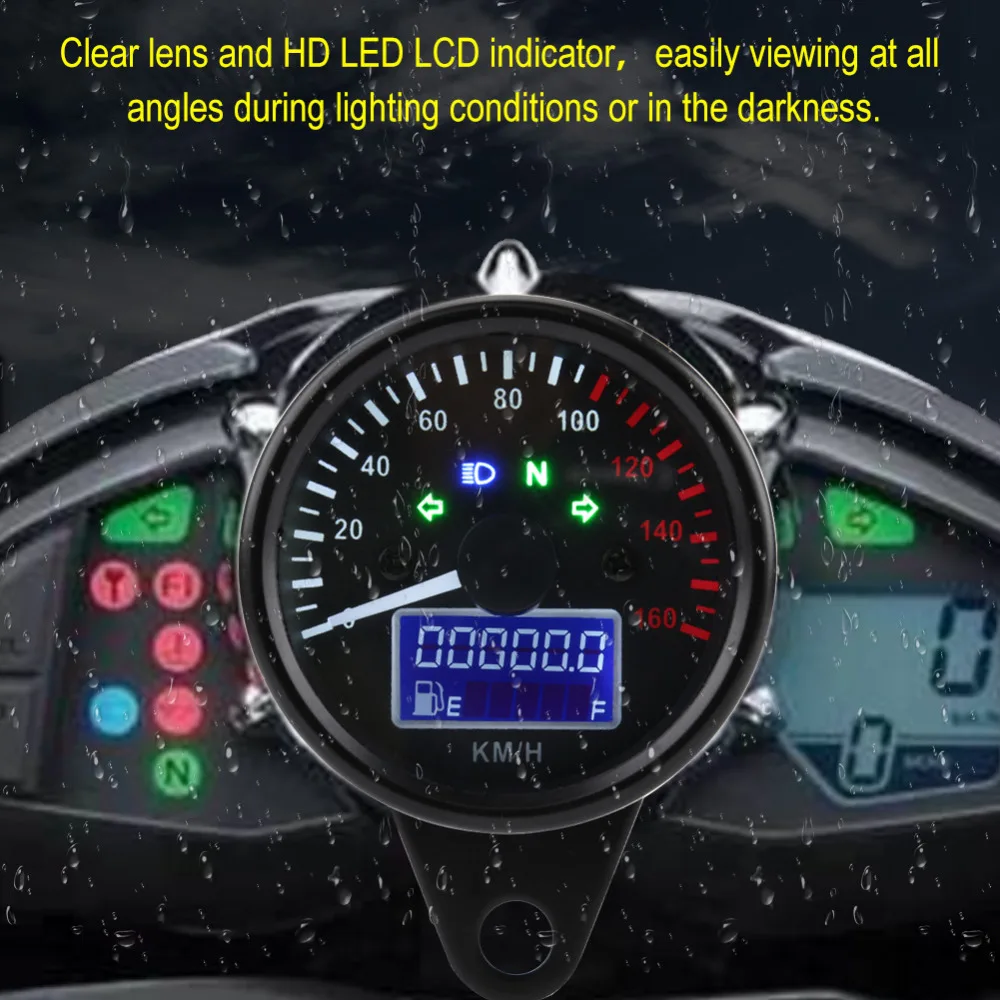 

Universal Digital LCD Motorcycle Speedometer Odometer Techometer Gauge Waterproof Dual Speed meter Power Fuel Tank Display Gauge