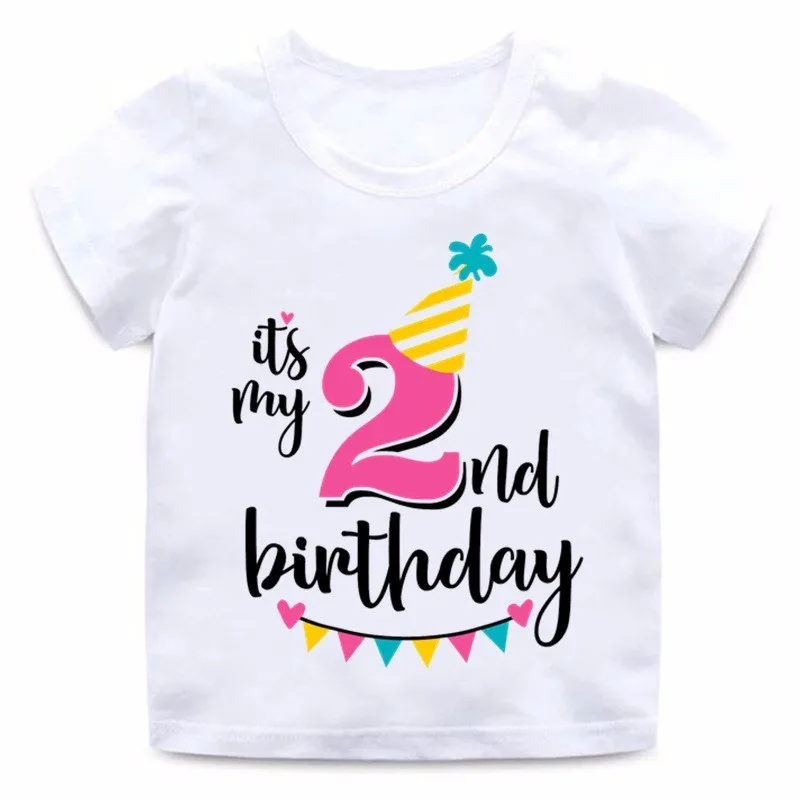 HKP2432B Футболка с надписью «Happy Birthday» и цифрой 1-7 для девочек Милая летняя одежда для малышей Забавная детская футболка с цифрами на день рождения HKP2432 - Цвет: HKP2432B