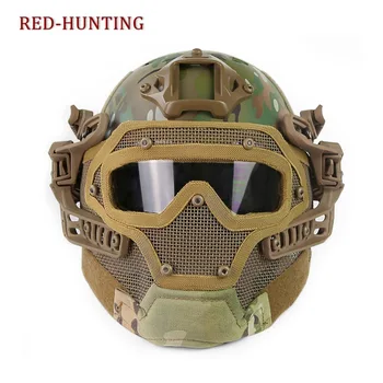 

Multicam CP PJ Type FAST Molle Tactical Helmet Combined With Full Mask and Goggles for Airsoft Paintball CS Outdoor