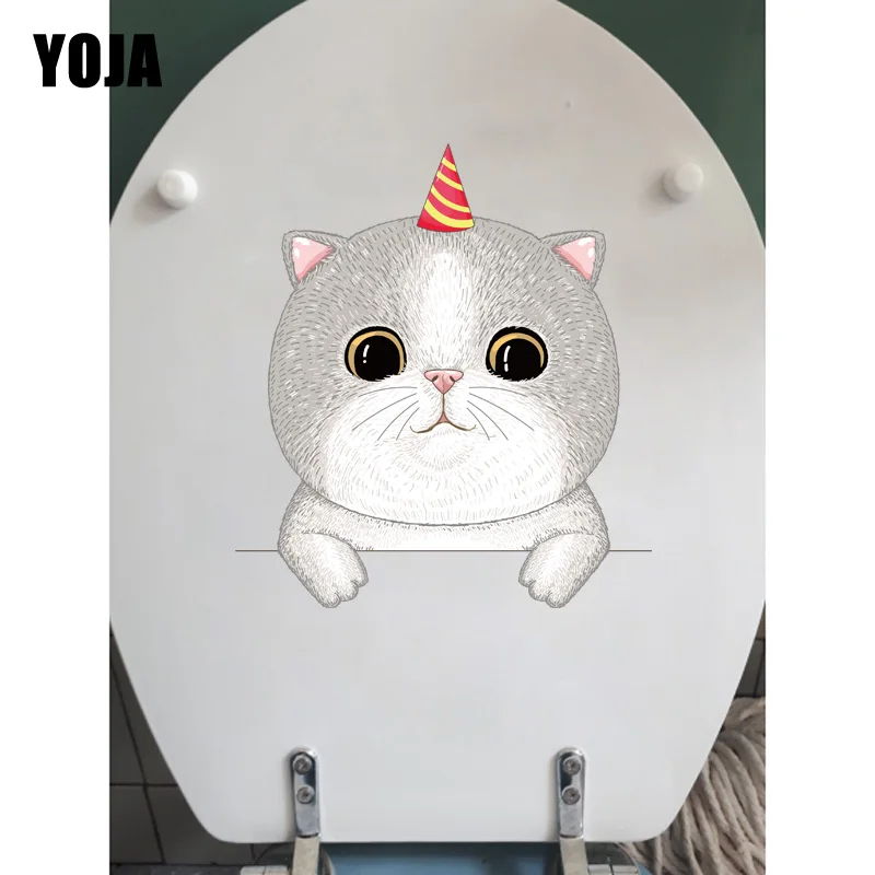 YOJA 19 8*22 1 см мультяшный Кот с большими глазами Забавный Унитаз наклейка классика