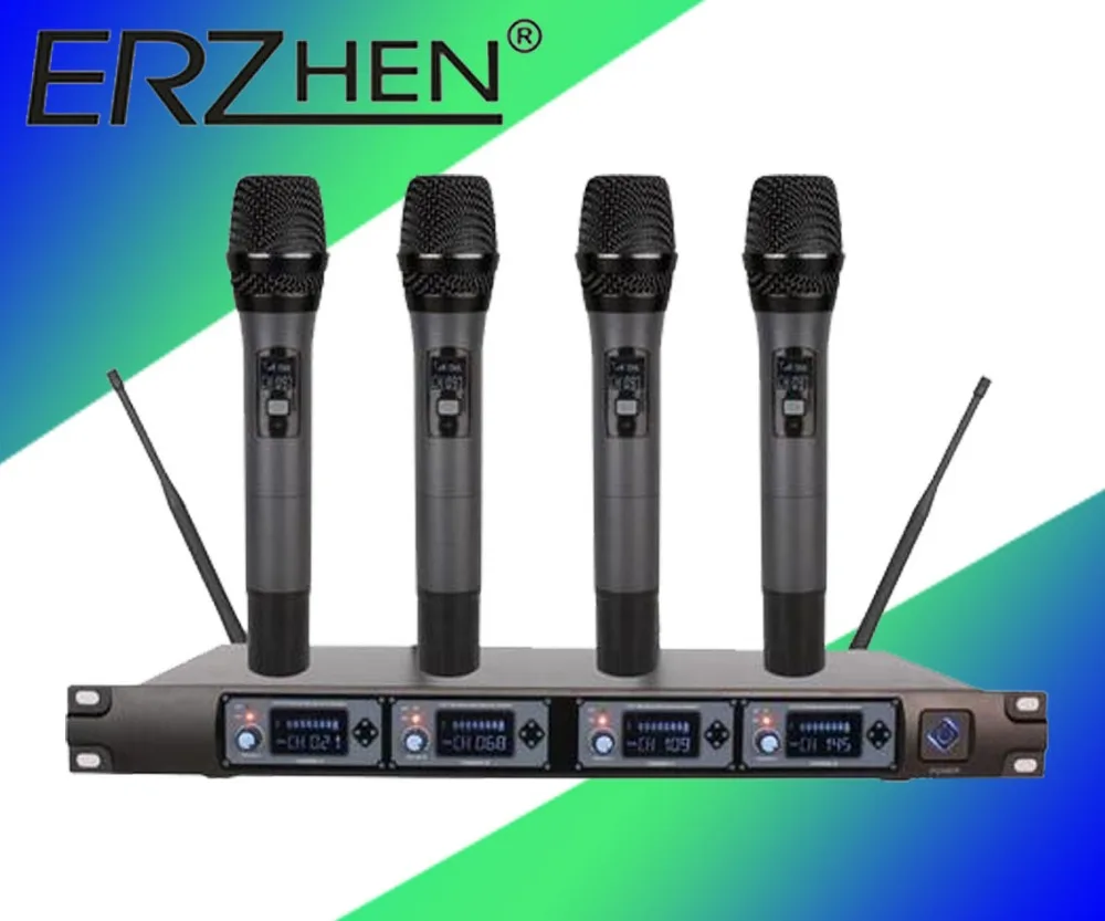 

Wireless Microphone System U4000U Professional Microphone 4 Channel UHF Dynamic Professional 4 Handheld Microphone + Karaoke