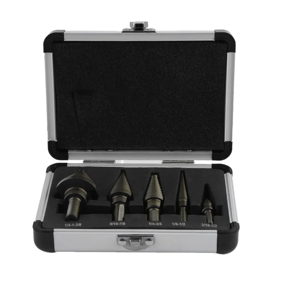 

5pcs Step Drill Bit Set HSS Cobalt Multiple Hole 50 Sizes Steel 1/4-1-3/8 3/16-7/8 1/4-3/4 1/8-1/2 3/16-1/2 Drill Bits Tool