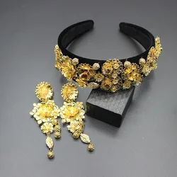2019 Baroque Court Crown geometric metal gem headband European and American retro Baroque gold flower headdress earrings hoop 2019 Baroque Court Crown geometric metal gem headband European and American retro Baroque gold flower headdress earrings hoop