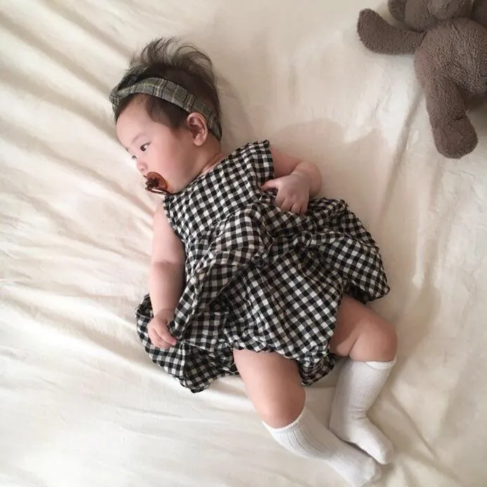 

2019 Ins Japan&korean Summer Baby Kids Girls Boys Ruffles Rompers Plaid Clothings