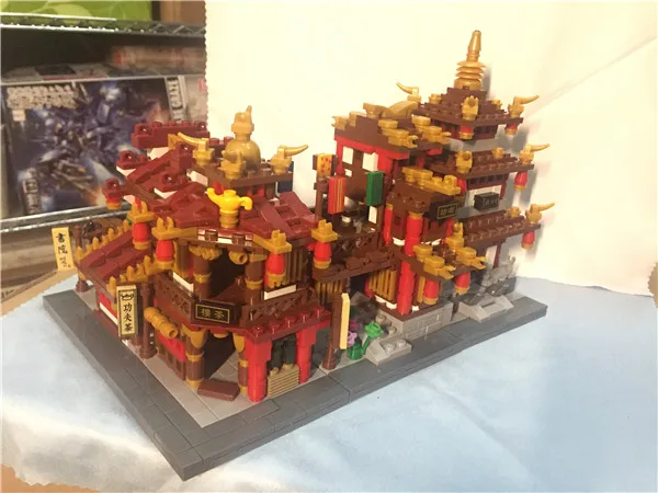 

Zhong Hua Street Serie 1502Pcs 4 In 1 The Teahouse Library Cloth House Wangjiang Tower Building Blocks Brick Figures Toys Gift