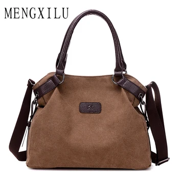 

MENGXILU canvas shoulder bag women Casual Crazy Horse Leather Crossbody Bags women's bags Shouder Bag Ladies Bolsa Feminina