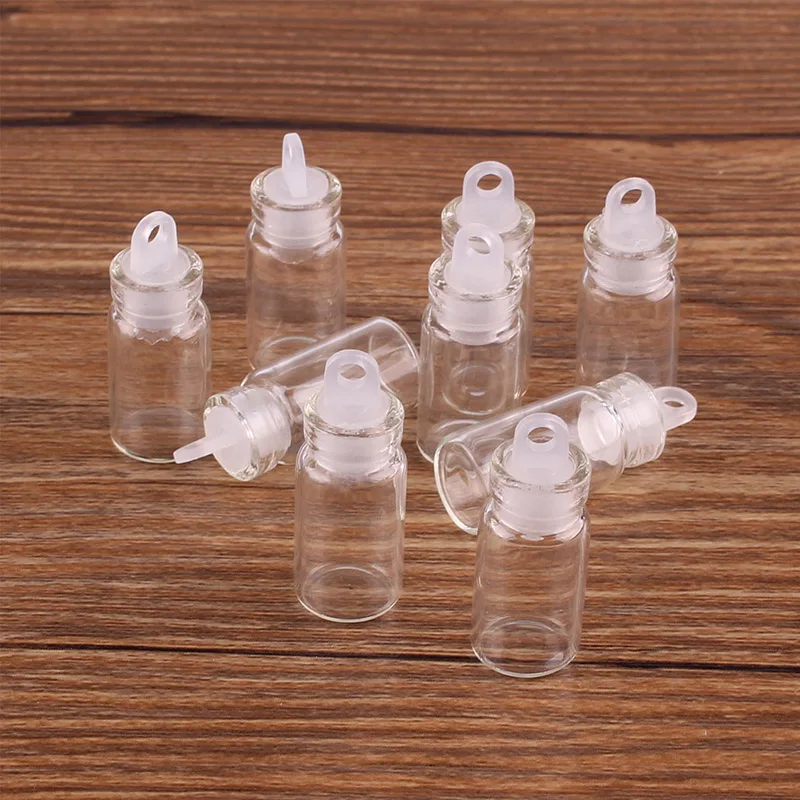 

100pcs 11*22*6.5mm 1ml Mini Glass Wishing Bottles Tiny Jars Vials With Plastic Stopper