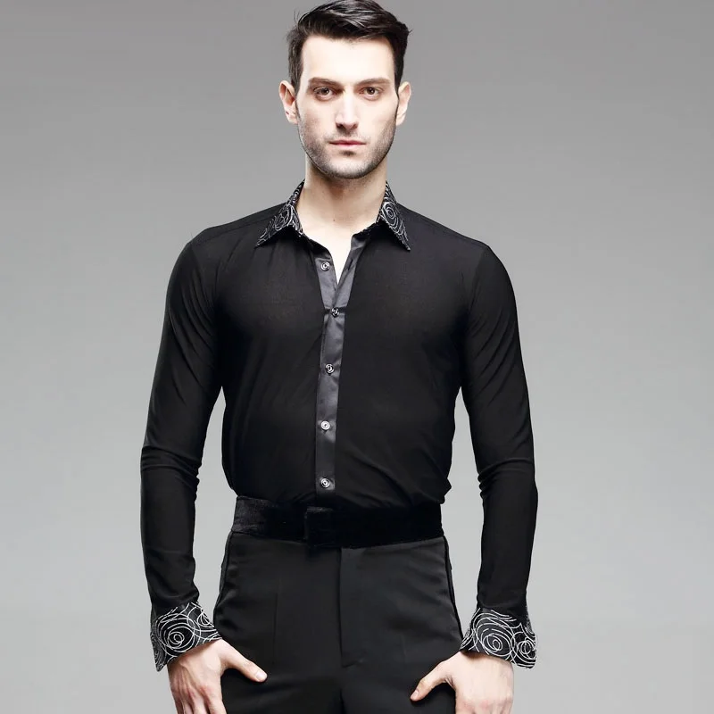 

Men's New Square Dance Adult Modern Dance Acrobatics Long-sleeved Shirts Latin Coat Rumba Samba Dancing Clothes B-4228