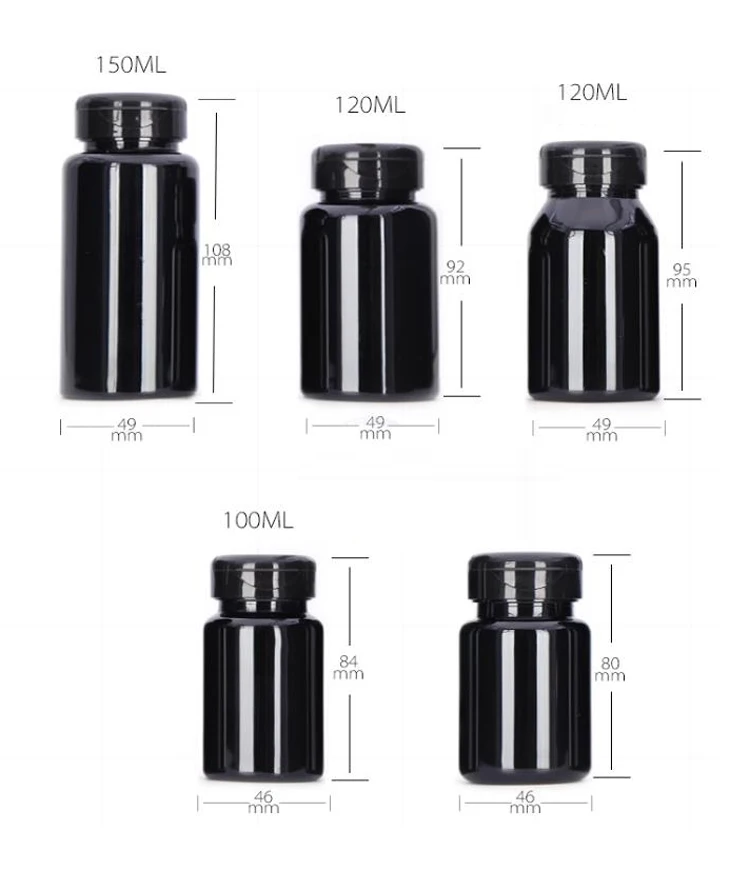 

100pcs 80ml/100ml/120ml/150ml Black Color PET Bottles,Capsules/Pills/Powder/Vitamin Plastic Bottles, Empty Bottle with Flip Caps