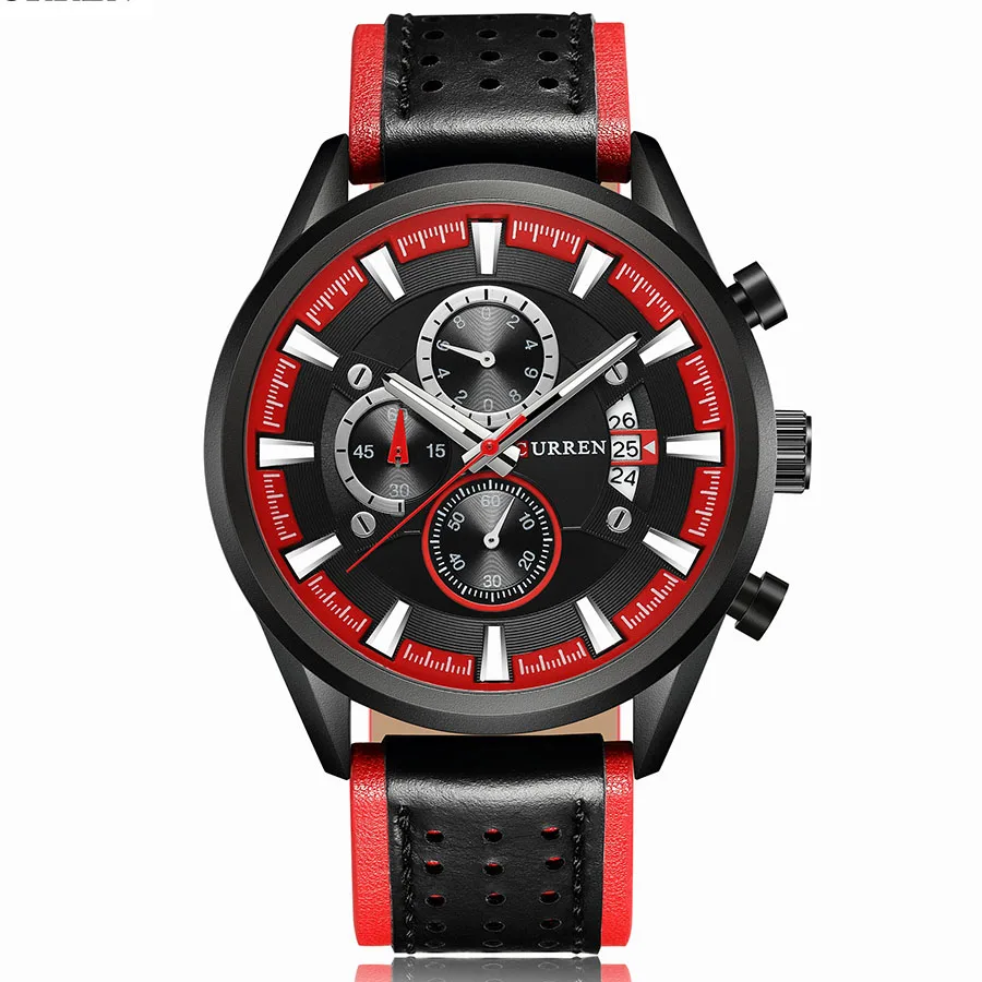 Curren Watch Sport Man часы Luxury кожаный ремешок Военные часы человек часы Роскошные брендовые Для мужчин часы спортивные Водонепроницаемый - Цвет: Black Red Black