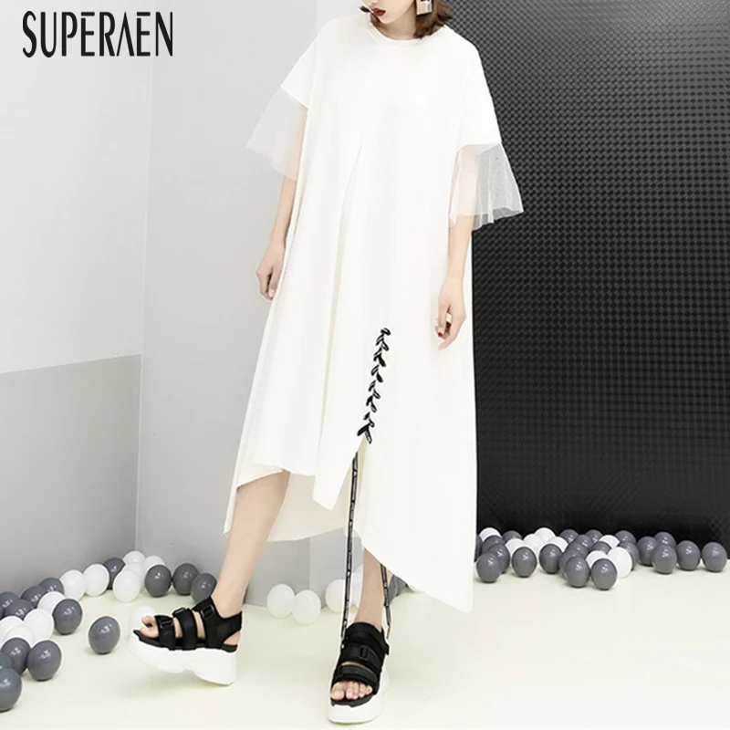 

SuperAen 2019 Summer New Women's Dress Korean Style Wild Cotton Fashion Dress Female Female Short-sleeved Women Clothing