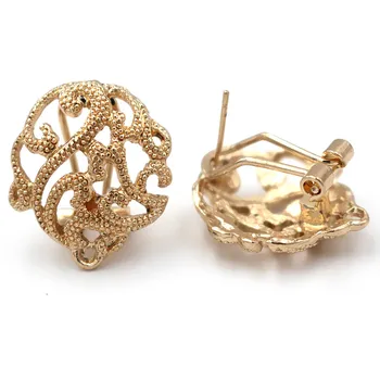 

Arab Dubai Gold Earrings Post with Loop Connector Filigree Flower Findings DIY Metal Chile Middle East Women Wedding Earrings