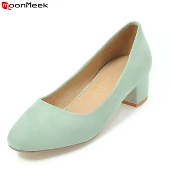 

MoonMeek new 2020 mature ladies shoes med heels simple round toe square heel slip on wedding party shoes woman pumps