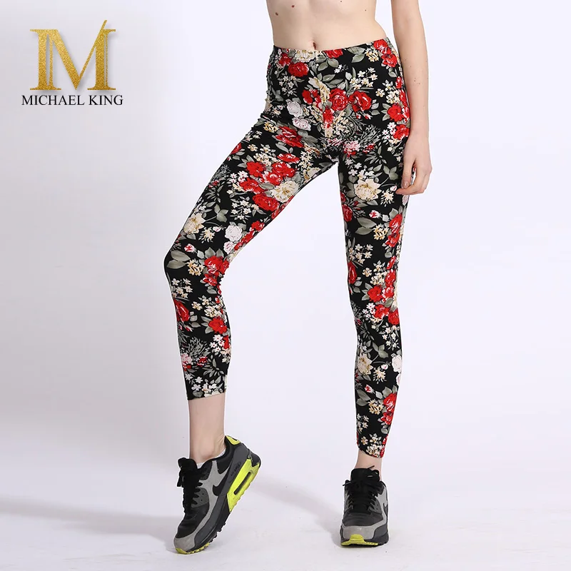 High Quality Women Leggings Milk Silk Printed flower Leggings Elastic