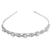 Посеребренные искусственные жемчужные стразы, свадебная повязка на голову, тиара, лента для волос 0,55"