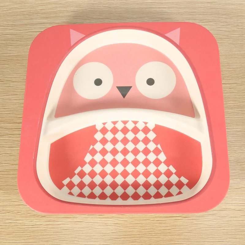 5Pcs Cartoon Bamboo Tableware Animal Baby Feeding Food Bowl Infant Kids Plate Eco-friendly Cute Children Baby Eating Food Bowl