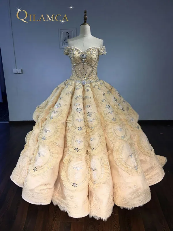 

Real Photo High Quality Luxury Wedding Dresses 2018 Off the Shoulder Ball Gown Bridal Dress Lace Beaded Vestido de Novia