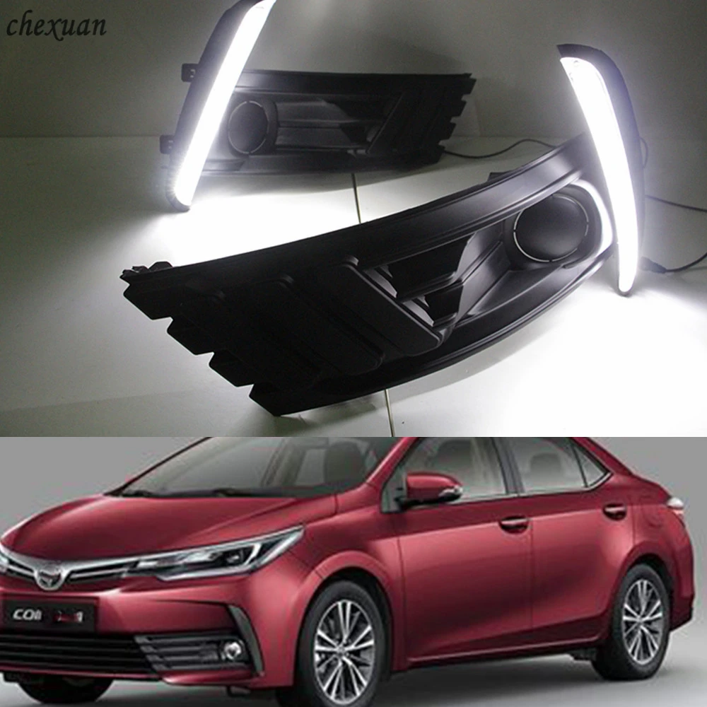 

CSCSNL 1 set trunning Yellow Signal DRL LED Daytime Running Lights Led 12V ABS fog lamp cover For Toyota Corolla 2017 2018