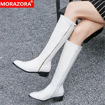 

MORAZORA 2020 Chelsea boots simple women knee high boots round toe autumn winter low heels comfortable casual shoes ladies