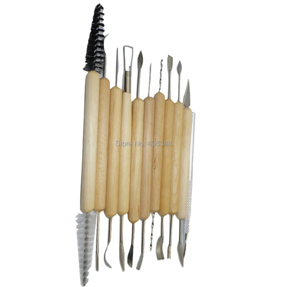 11pcs Wood Handle Wax Pottery Clay Sculpture Carving Modeling Tool Diy Craft Wood Handle