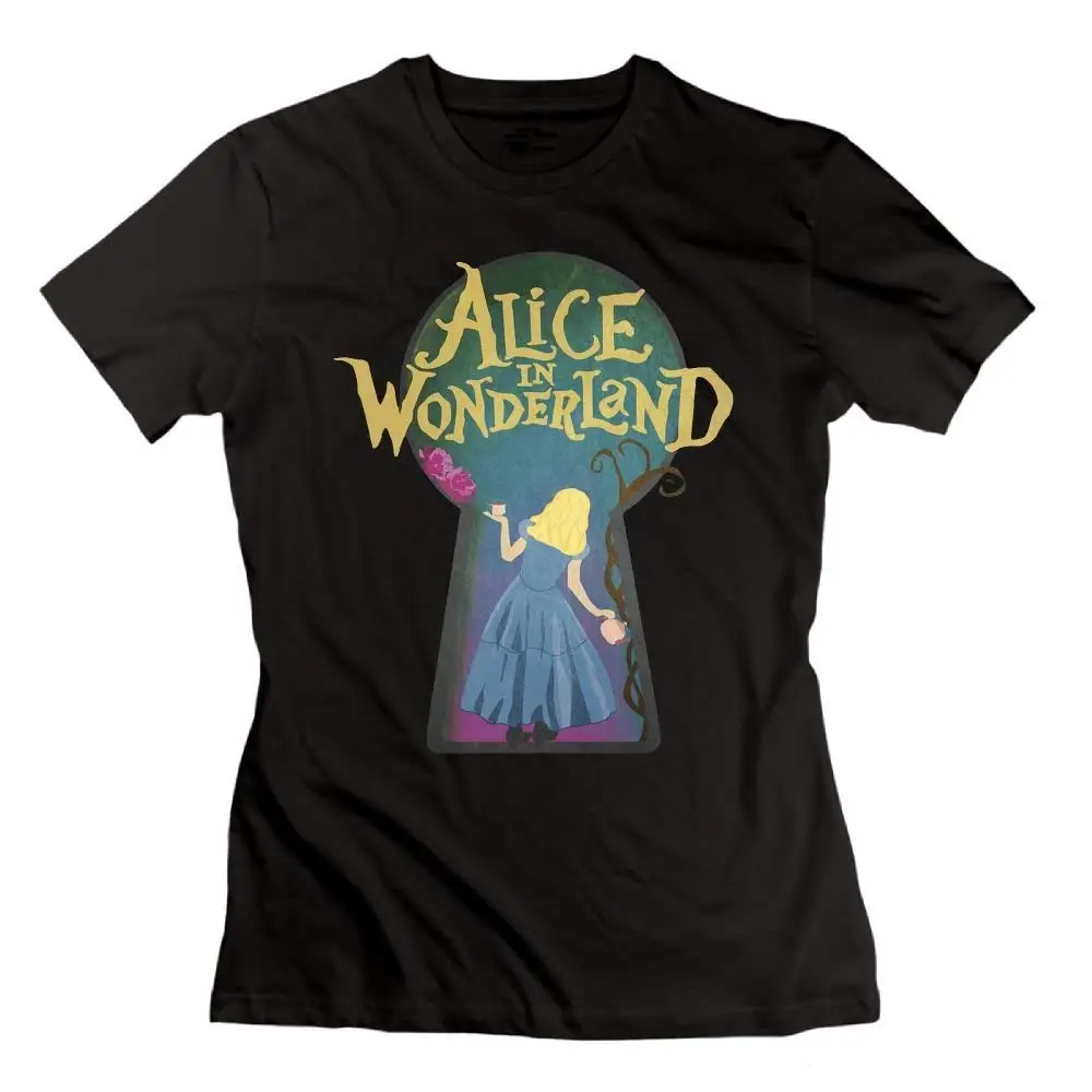 

Junccj Women's Fashion Alice In Wonderland T Shirts Black Femme Hipster Brand Fashion Harajuku Kawaii Punk Tops T-shirt