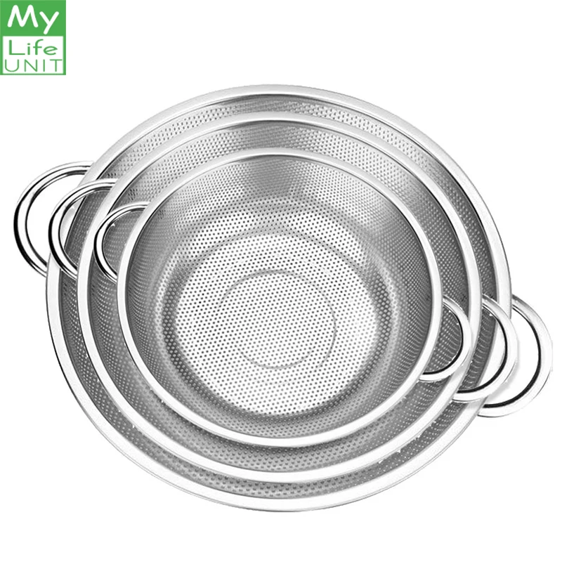 

MyLifeUNIT Stainless Steel Kitchen Colander Fruit Vegetable Strainer Kitchen Drain Vegatable Basket with Handle Kitchen Tool