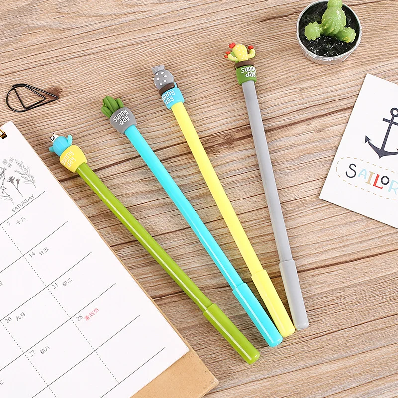 

1pcs/sell 0.7mm Kawaii Cute Cactus Model Black Ballpoint Pens For Office Stationery Writing Office School Supplies